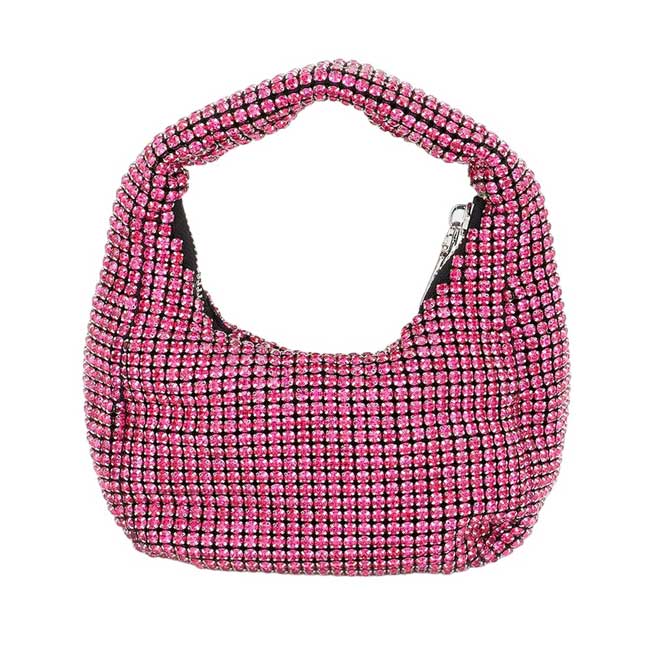 Fuchsia Bling Studded Micro Mini Top Handle Bag, elevate any outfit with its sophisticated and exclusive design, perfect for any fashion-forward individual. The bling studded details add a touch of glamour, while the compact size allows for convenience without sacrificing style. Carry your essentials in style with this bag.