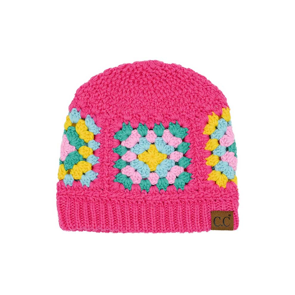 Fuchsia C.C Multi Color Crochet Beanie, is the perfect accessory, featuring a unique multi-color design, lightweight construction, and an adjustable fit. The soft crochet accent adds a delightful touch of fun to any outfit. Awesome winter gift accessory for birthdays, Christmas, holidays, and anniversaries, to your friends.