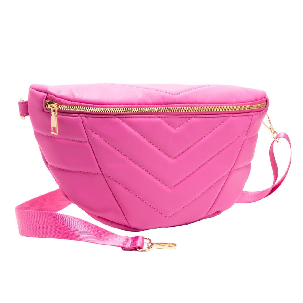 Fuchsia Chevron Patterned Solid Sling Bag, is a stylish and versatile accessory. Its adjustable shoulder strap allows for comfortable wear, while the compact size is perfect for carrying your essentials like your phone, wallet, keys, and more. Perfect gift for traveler friends, fashion-forwarded family members, and friends. 