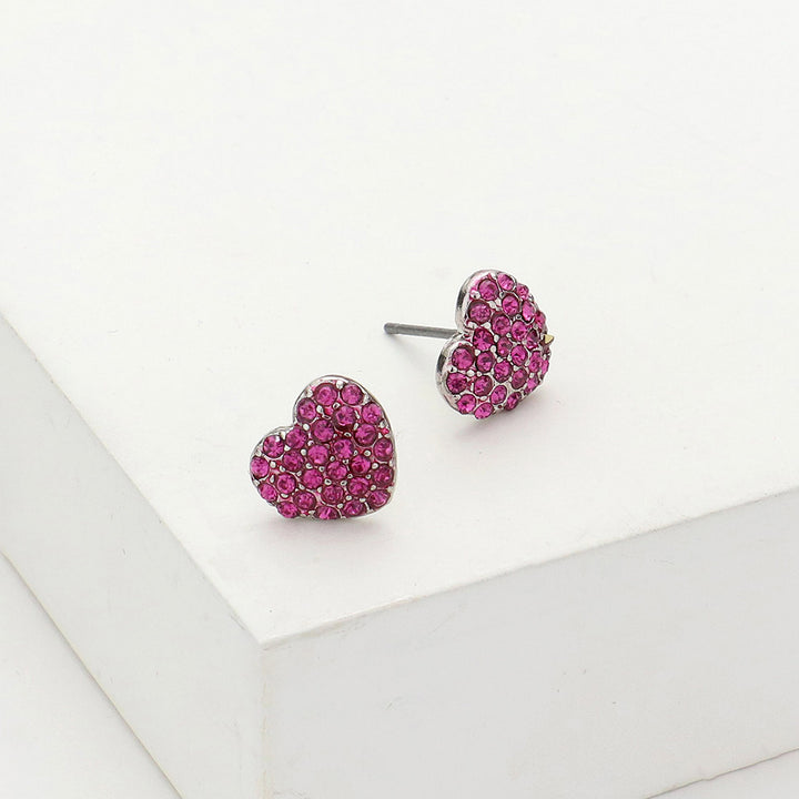 Fuchsia-Crystal Stone Paved Heart Stud Earrings add a touch of sparkle to any outfit. Expertly crafted with crystal stones, they offer a timeless and elegant look. Perfect for any occasion, these earrings are a must-have for any jewelry collection.