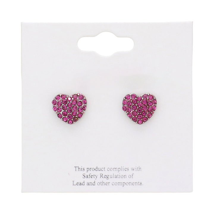 Fuchsia-Crystal Stone Paved Heart Stud Earrings add a touch of sparkle to any outfit. Expertly crafted with crystal stones, they offer a timeless and elegant look. Perfect for any occasion, these earrings are a must-have for any jewelry collection.