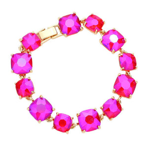 Fuchsia Cushion Square Stone Link Evening Bracelet, is the perfect accessory for any occasion. Crafted with a diamond-like cut and a gorgeous link pattern, this bracelet is sure to turn heads. This unique design is sure to make look stylish. Crafted with attention to detail, this bracelet will add a touch of glamour to attire.