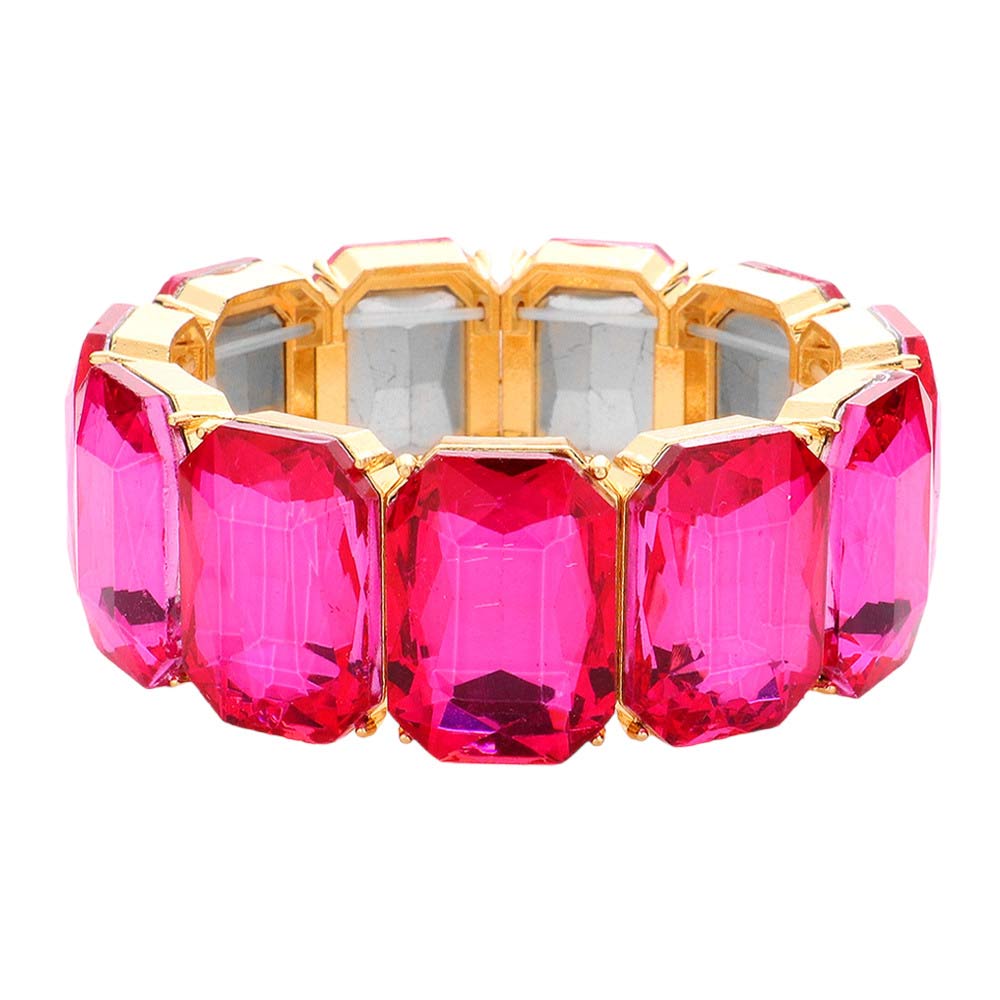 Fuchsia Emerald Cut Stone Stretch Evening Bracelet, features an emerald cut stone that will shimmer in any light. It's an easy-to-wear bracelet that's perfect for any party or any occasion. Perfect gift for birthdays, anniversaries, Mother's Day, Graduation, Prom Jewelry, Just Because, Thank you, etc. Stay elegant.