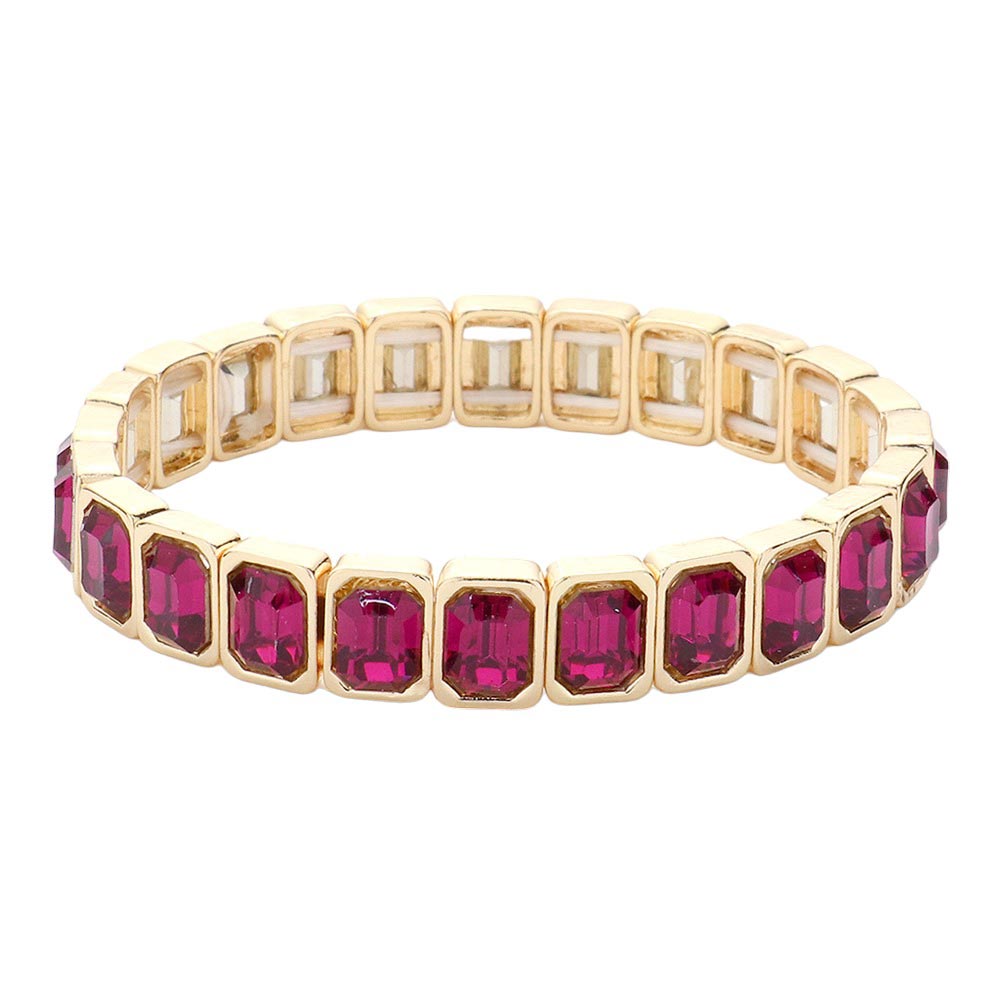 Fuchsia Emerald Cut Stone Stretch Evening Bracelet, will bring elegance to any evening look. Crafted with shimmering emerald cut stones, this bracelet is a timeless piece that is sure to make you stand out. Stretchable and easy to wear, this bracelet offers a sophisticated style for any special occasion. Nice gift idea.