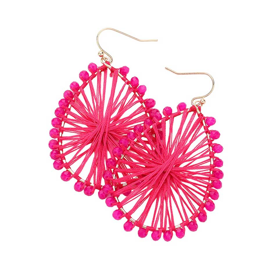 Fuchsia Faceted Beaded Thread Wrapped Open Teardrop Dangle Earrings, Expertly crafted with faceted beads and wrapped in thread, these open teardrop dangle earrings are a stunning addition to any outfit. The unique design and high-quality materials make for a luxurious and eye-catching piece. Elevate your style with these.