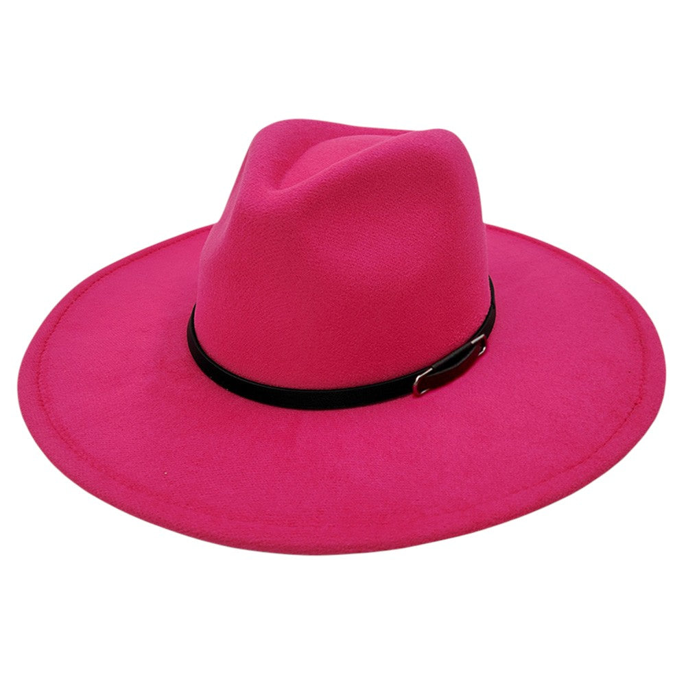 Fuchsia Faux Leather Band Solid Panama Hat Panama Hat with Faux Leather Band Accent – Terra Cottage main image 4