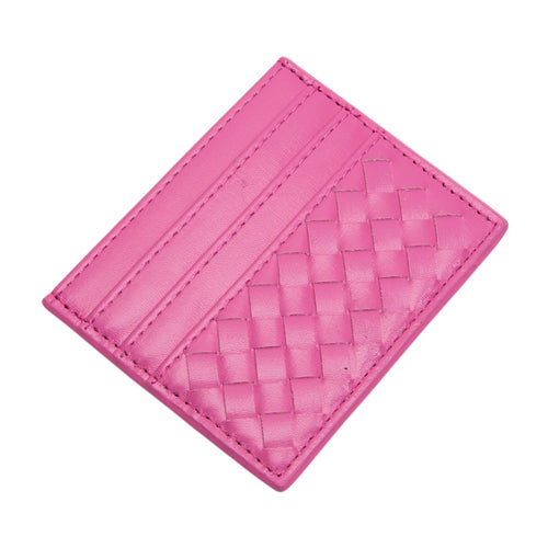 Faux Leather Basket Weave Card Holder Wallet - Fuchsia