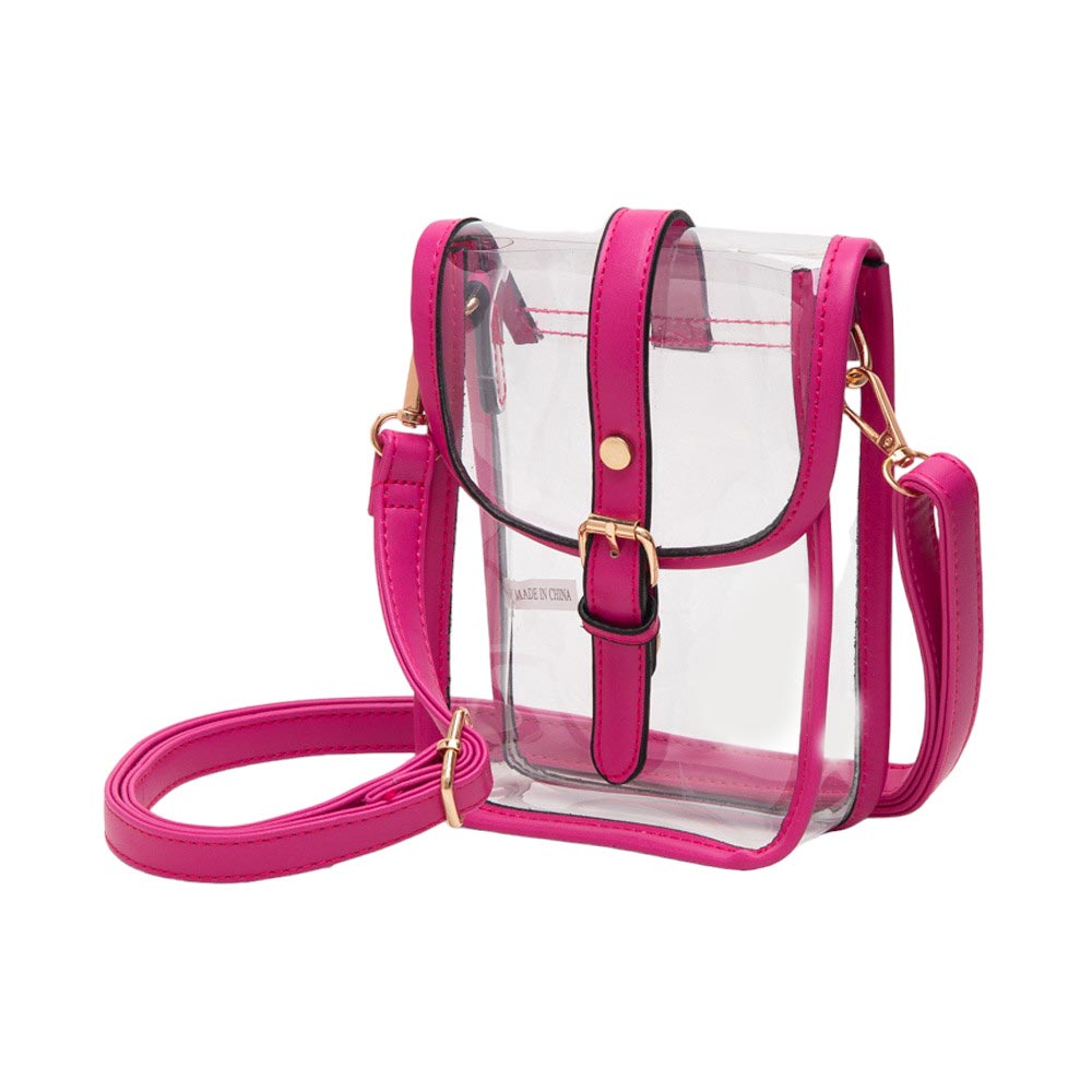 Black-Faux Leather Belt Buckle Pointed Transparent Crossbody Bag , Expertly crafted from faux leather, this crossbody bag features a unique pointed design and transparent material, making it a modern and fashionable accessory. The belt buckle adds a touch of edginess, while the spacious interior allows for convenient storage