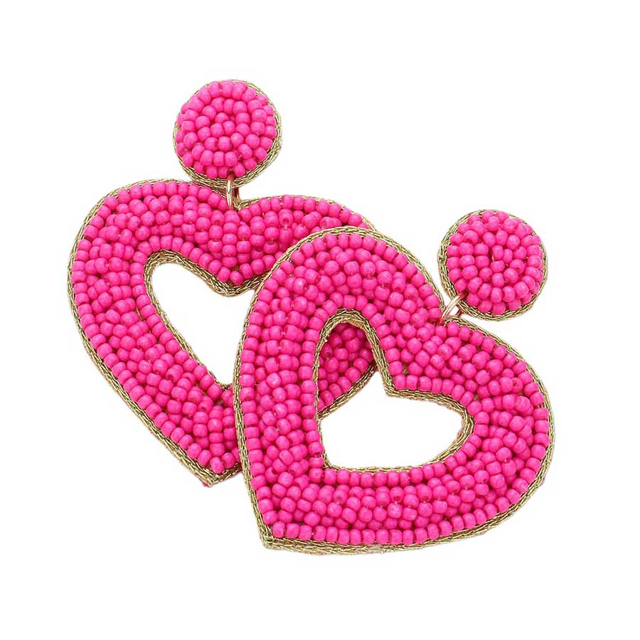 Fuchsia Felt Back Seed Beaded Open Heart Dangle Earrings, are fun handcrafted jewelry that fits your lifestyle, adding a pop of pretty color. Take your love for statement accessorizing to a new level of affection with these beautiful earrings! Highlight your appearance, and grasp everyone's eye at any party or any occasion. 