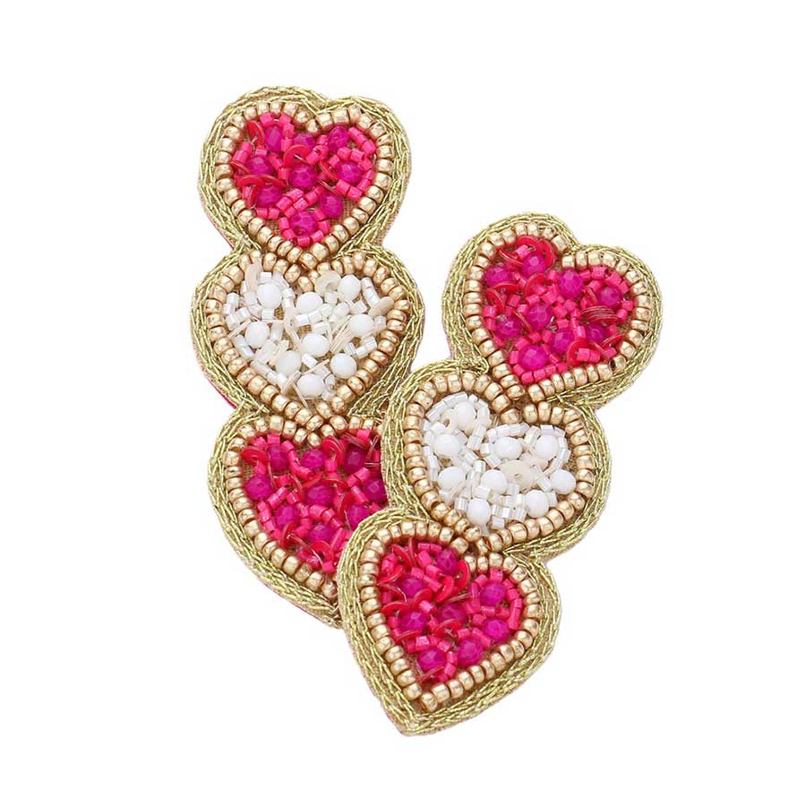Fuchsia Felt Back Triple Beaded Heart Earrings, are fun handcrafted jewelry that fits your lifestyle, adding a pop of pretty color. Take your love for statement accessorizing to a new level of affection with these beautiful earrings! Highlight your appearance, and grasp everyone's eye at any party or any occasion.