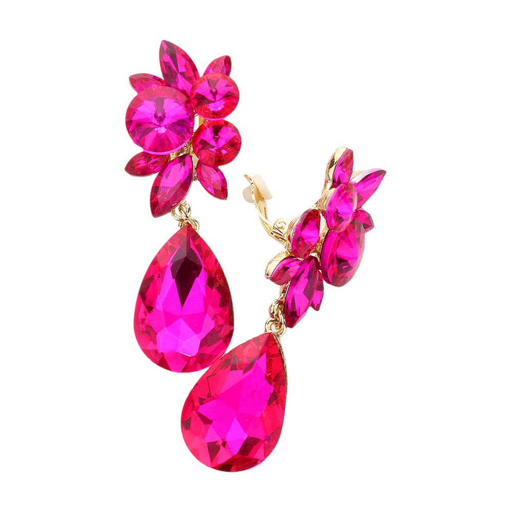 Fuchsia Glass Crystal Teardrop Clip On Earrings, add a touch of sparkle to any outfit. Crafted with lead-free glass crystals, they feature a tear-drop design and secure clip-back fastening for a comfortable fit. Perfect for any special occasion or as an exquisite gift to someone you love. 