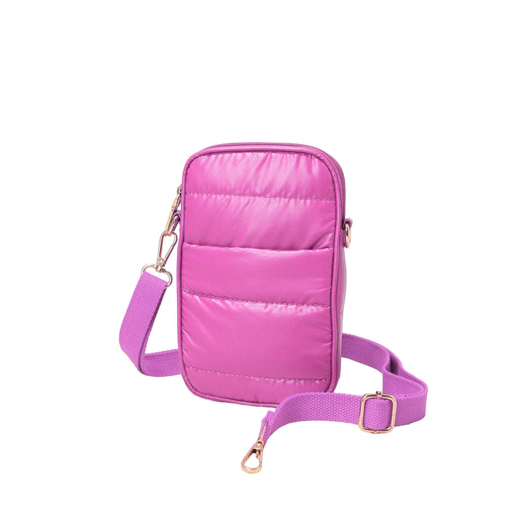 Fuchsia Glossy Puffer Rectangle Crossbody Bag, This puffer fashion crossbody features one front slip pocket and one inside slip pocket, and a secured zipper closure at the top, this bag will be your new go-to! These beautiful and trendy Crossbody bags have adjustable and detachable hand straps that make your life more comfortable.
