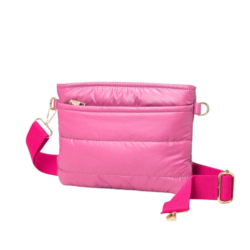 Glossy Solid Puffer Crossbody Bag - Fuchsia