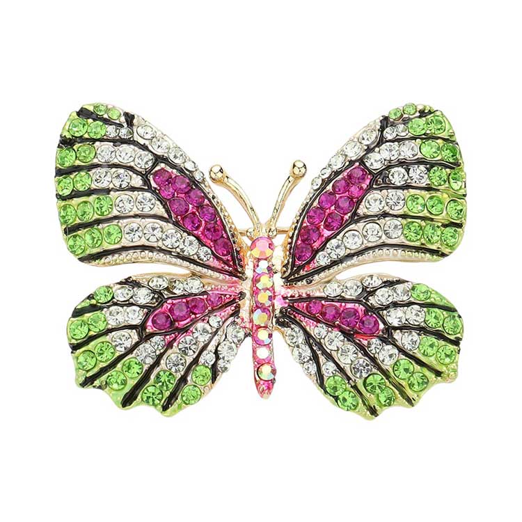 Fuchsia Green Rhinestone Pave Butterfly Pin Brooch adds a touch of elegance to any outfit. Featuring dazzling rhinestones in a pave butterfly design, this pin exudes a sophisticated and polished look. Perfect for both casual and formal occasions, this versatile accessory will elevate any ensemble.