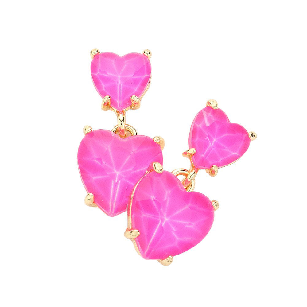 Fuchsia Heart Stone Cluster Dangle Earrings, Expertly crafted with a cluster of heart-shaped stones, our dangle earrings showcase timeless elegance. Hand-selected for their flawless quality, these earrings effortlessly elevate any outfit with their delicate charm. Perfect for any occasion, or giving an exquisite gift.
