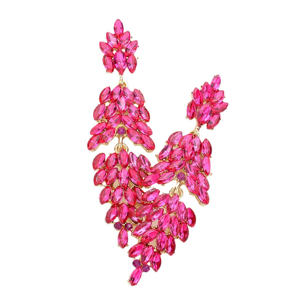 Fuchsia Marquise Crystal Cluster Drop Evening Earrings, looks like the ultimate fashionista with these evening earrings! The perfect sparkling earrings adds a sophisticated & stylish glow to any outfit. Ideal for parties, weddings, graduation, prom, holidays, pair these earrings with any ensemble for a polished look.