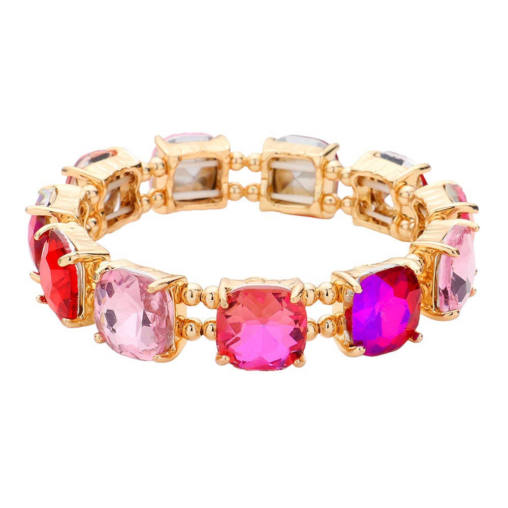 Fuchsia Multi Cushion Square Stone Stretch Evening Bracelet, features a delicate combination of stones set in a modern cushion square. Perfect for adding sparkle and sophistication to any outfit. This is the perfect gift, especially for your friends, family, and the people you love and care about.