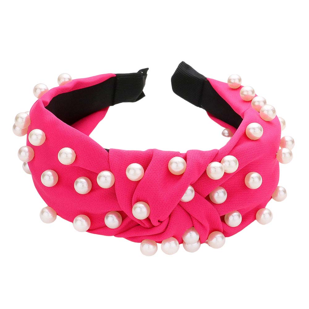 Fuchsia Pearl Embellished Knot Burnout Headband, create a natural & beautiful look while perfectly matching your color with the easy-to-use this headband. Add a super neat and trendy knot to any boring style. Perfect for everyday wear, any occasion, outdoor festivals, and more. Awesome gift idea for your loved one or yourself.