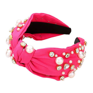 Fuchsia Pearl Round Stone Embellished Knot Burnout Headband, create a natural & beautiful look while perfectly matching your color with the easy-to-use stone burnout headband. Push your hair back and spice up any plain outfit with this pearl round heart knot headband! Be the ultimate trendsetter & be prepared to receive compliments wearing this chic headband with all your stylish outfits!