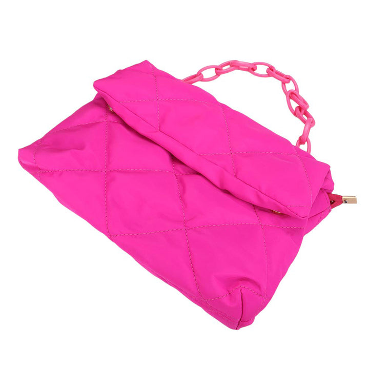 Fuchsia Quilted Padded Flap Shoulder Bag Crossbody Bag, this bag is expertly crafted for both style and functionality. With its padded design and quilted detailing, this bag offers both a stylish and comfortable way to carry your essentials. The flap closure adds an extra layer of security, perfect for daily or occasional use.