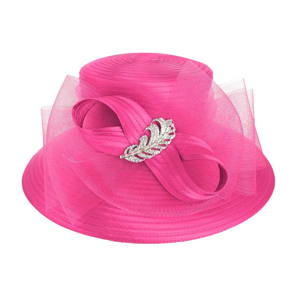Rhinestone Embellished Feather Accented Mesh Bow Dressy Hat  display picture 3