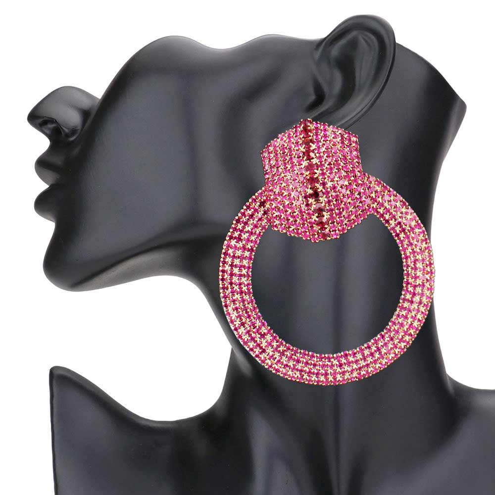 Fuchsia Rhinestone Pave Hexagon Open Circle Evening Earrings, get ready with these evening earrings to receive the best compliments on any special occasion. These classy evening earrings are perfect for parties, Weddings, and Evenings. Awesome gift for birthdays, anniversaries, Valentine’s Day, or any special occasion.