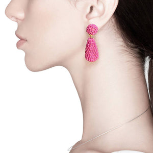Fuchsia Rhinestone Teardrop Dangle Evening Earrings, Elevate your evening look with these elegant earrings. Crafted with luxurious rhinestone crystals, these earrings will add a touch of sparkling glamour to your special occasion wardrobe. Perfect for any occasion or evening party, these earrings will complete any look.