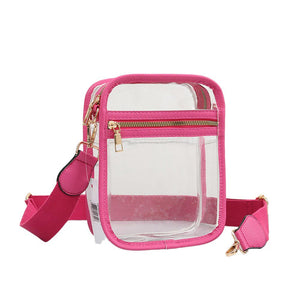 Fuchsia Solid Faux Leather Transparent Rectangle Crossbody Bag is sophisticated and stylish. Crafted with durable, high-quality faux leather, it features a transparent rectangular shape for a chic look. Carry it to your next dinner date or social event to add a touch of elegance. Perfect Gift for fashion enthusiasts.