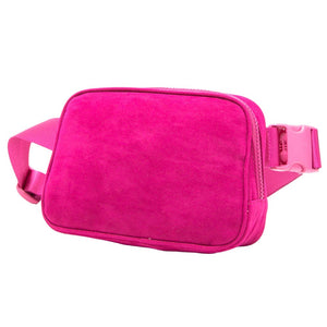 Fuchsia Solid Sling Bag Fanny Pack Velvet Belt Bag, is the perfect accessory for any occasion. Featuring a high-quality velvet material construction, this bag is lightweight and durable, making it a great choice for everyday wear. Ideal gift for young adults, traveler friends, family members, co-workers, or yourself.