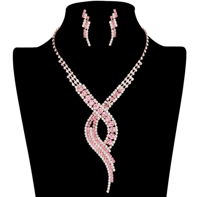 Fuchsia Swirl Rhinestone Pave Necklace, get ready with this swirl rhinestone pave necklace to receive the best compliments on any special occasion. These classy swirl rhinestone pave necklaces are perfect for parties, weddings, and evenings. Awesome gift for birthdays, anniversaries, Valentine‚Äö√Ñ√¥s Day, or any special occasion.