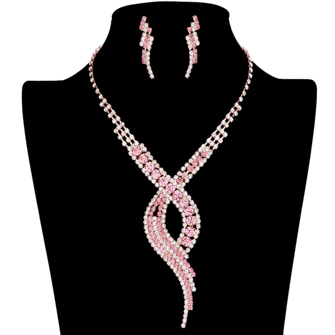 Fuchsia Swirl Rhinestone Pave Necklace, get ready with this swirl rhinestone pave necklace to receive the best compliments on any special occasion. These classy swirl rhinestone pave necklaces are perfect for parties, weddings, and evenings. Awesome gift for birthdays, anniversaries, Valentine’s Day, or any special occasion.