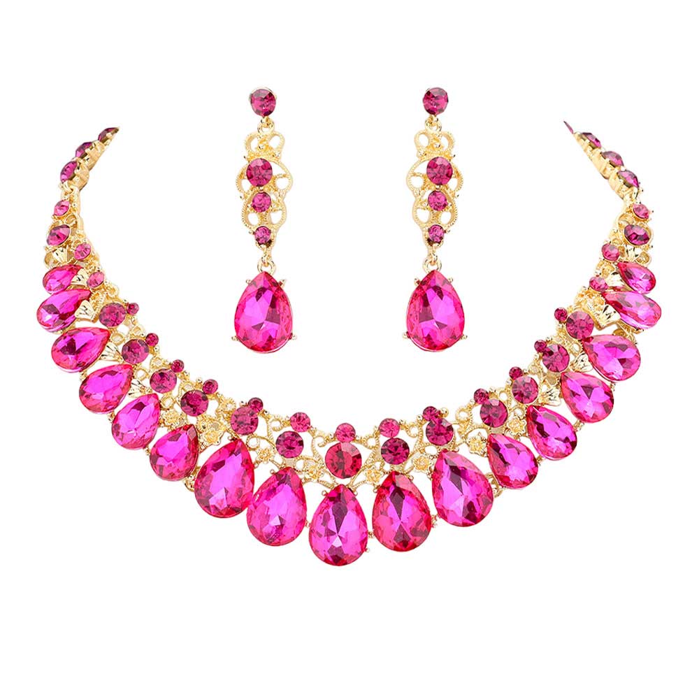 Fuchsia Teardrop Stone Accented Evening Necklace, is an exquisite and gorgeous necklace that will surely amp up your beauty and show your perfect class anywhere, any time. Perfect gift for Birthday, Anniversary, Mother's Day, Anniversary, Graduation, Prom Jewelry, Just Because, Thank you, or Charm Necklace.