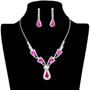 Fuchsia Teardrop Stone Accented Rhinestone Jewelry Set, adds a touch of sophistication to any outfit with this beautiful set. Perfect for enhancing any special occasion, this jewelry set will add classic charm and elegance to your look. Gift for birthdays, anniversaries, Mother's Day, or any other meaningful occasion.