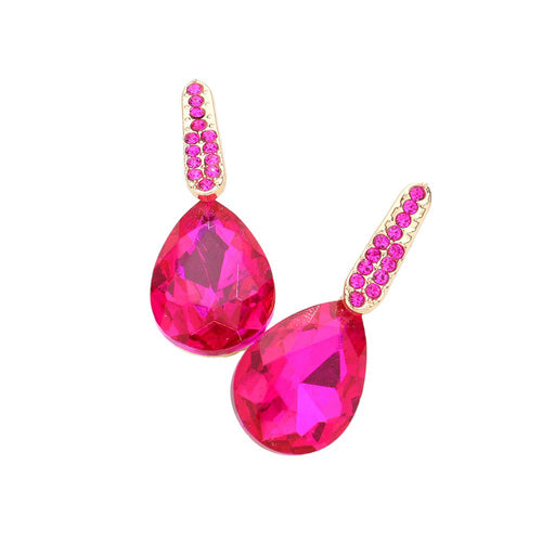 Teardrop Stone Evening Earrings - Fuchsia