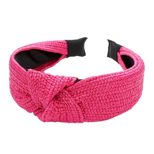 Diadema con nudo de paja de moda - Fucsia