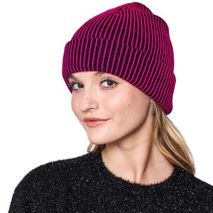 Fuchsia Woven Two Tone Beanie Hat, This classic hat is the perfect accessory for all your outdoor adventures. Crafted from a premium acrylic-polyester blend, this hat is ultra-lightweight and soft to touch while providing warmth and protection in chilly climates. Exquisite gift item for friends and family members in winter.