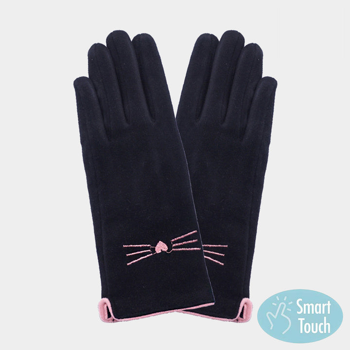 Black Cat Pointed Faux Suede Smart Touch Gloves