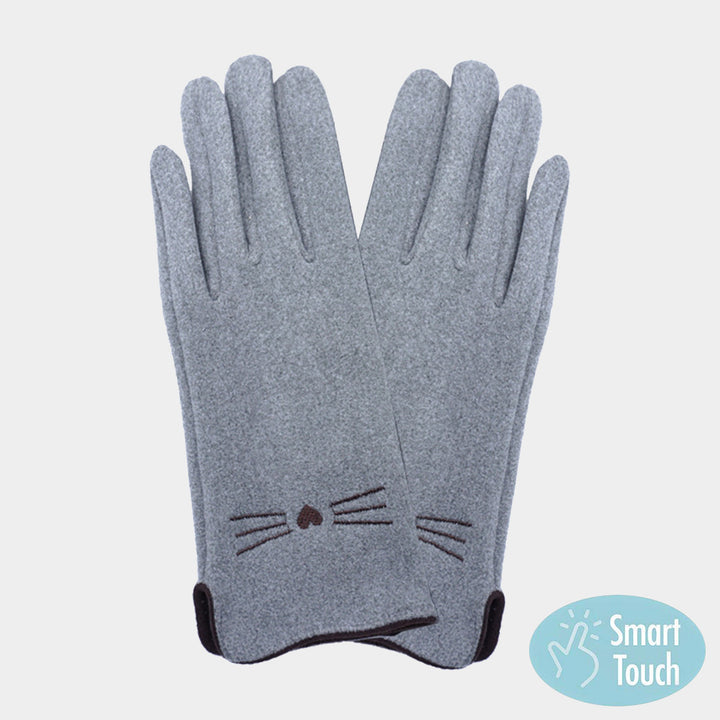 Gray Cat Pointed Faux Suede Smart Touch Gloves