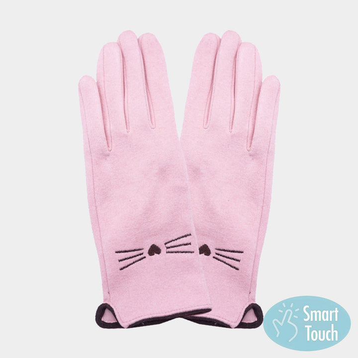 Pink Cat Pointed Faux Suede Smart Touch Gloves