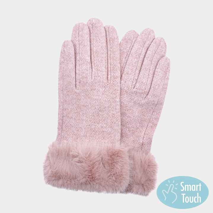 Pink Fuzzy Fux Fur Collar Smart Touch Gloves