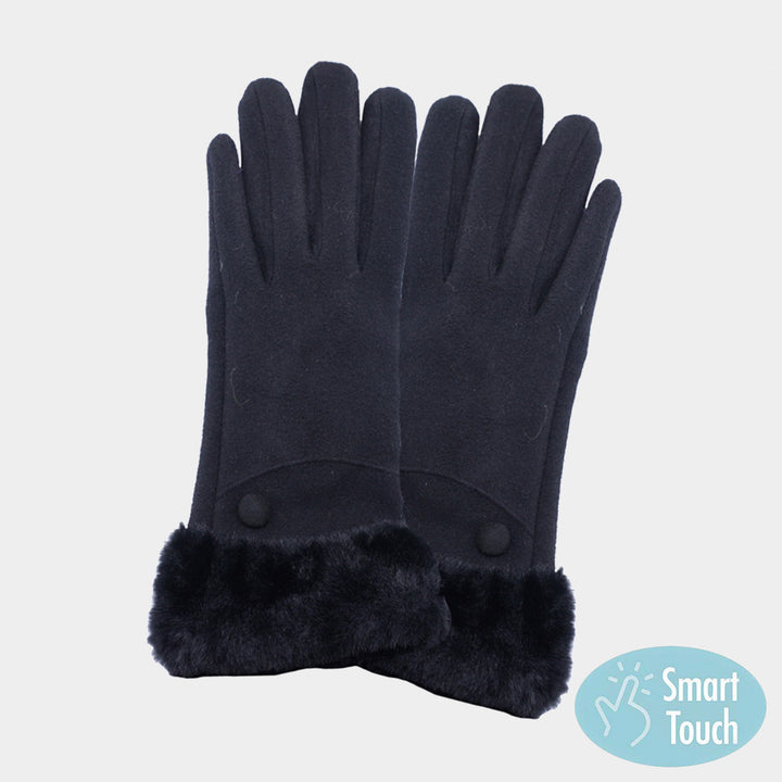 Black Fuzzy Fur Collar Faux Suede Smart Touch Gloves