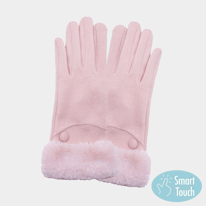 Pink Fuzzy Fur Collar Faux Suede Smart Touch Gloves