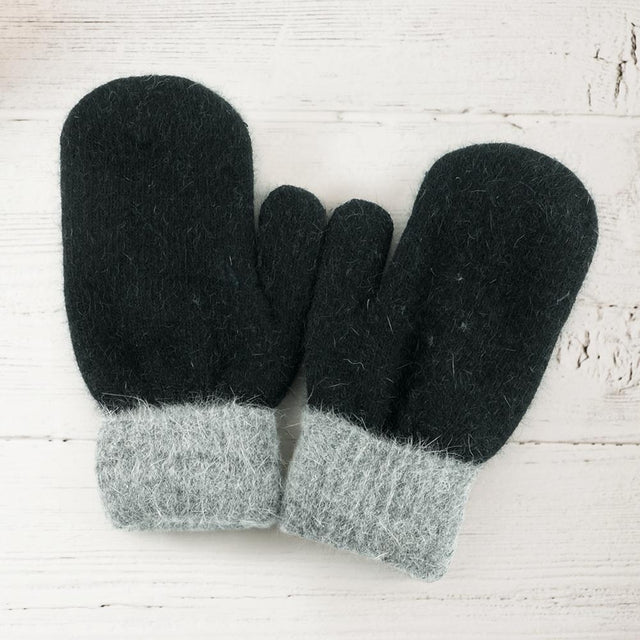 Black Two Tone Mitten Gloves