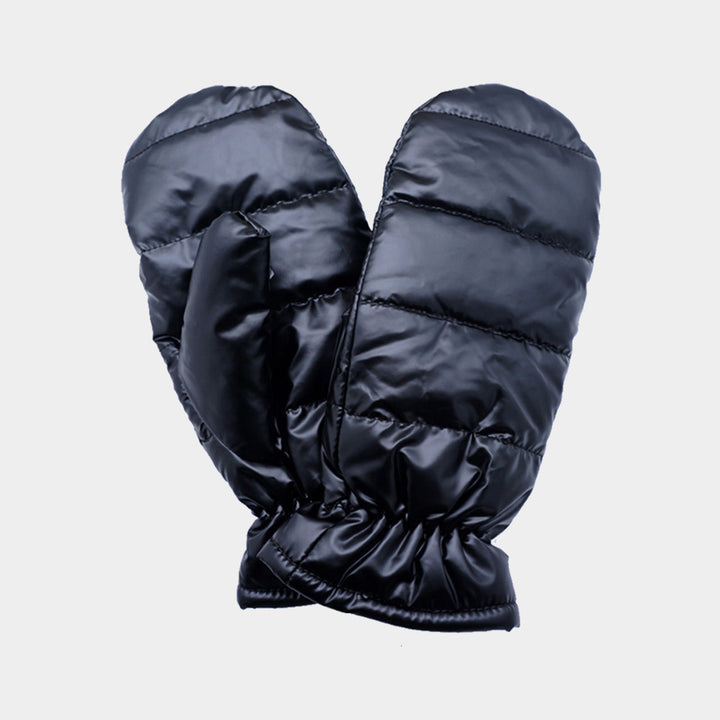 Black Shiny Puffer Mitten Gloves