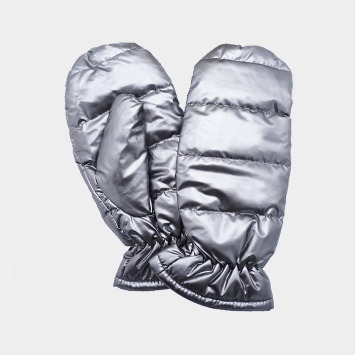 Gray Shiny Puffer Mitten Gloves