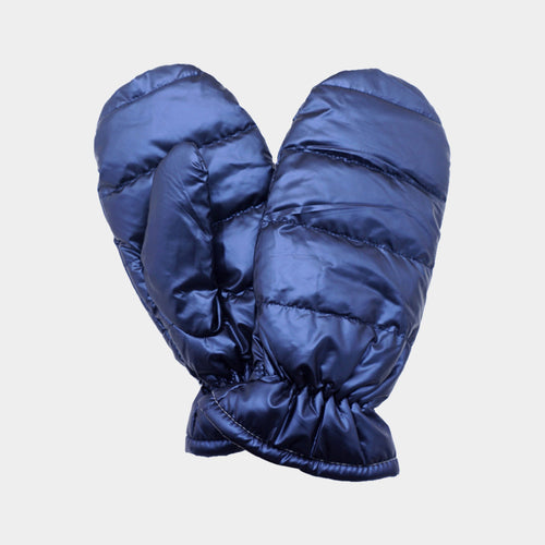 Women's Shiny Puffer Mitten Gloves - Navy