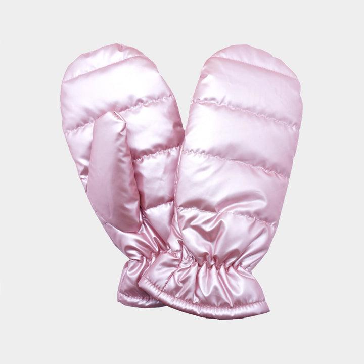 Pink Shiny Puffer Mitten Gloves