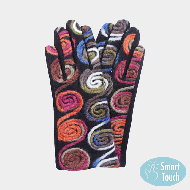 Multi Swirl Yarn Embroidered Smart Touch Gloves