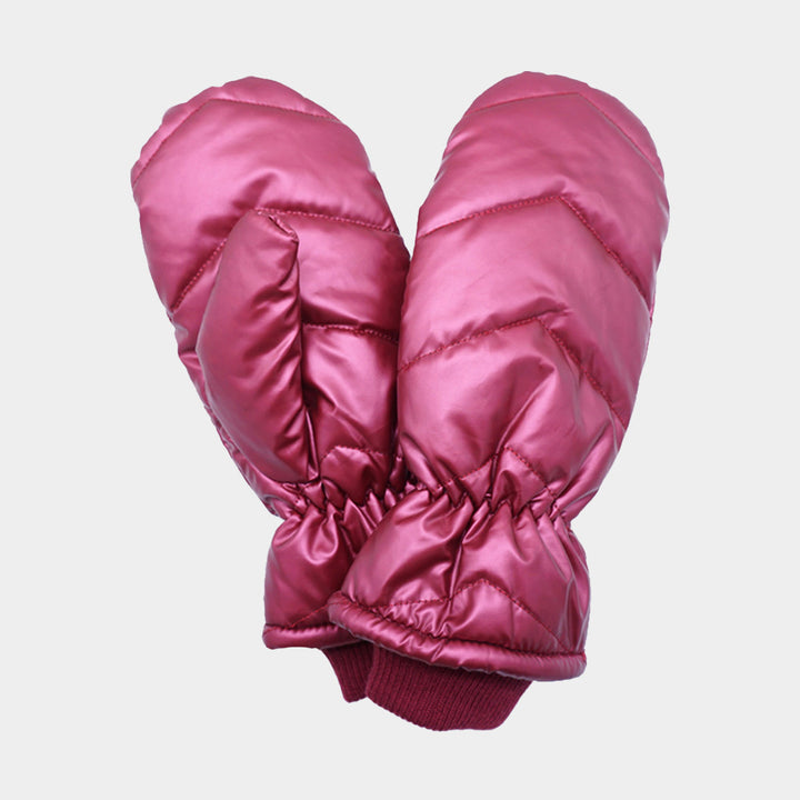 Burgundy Shiny Puffer Mitten Gloves