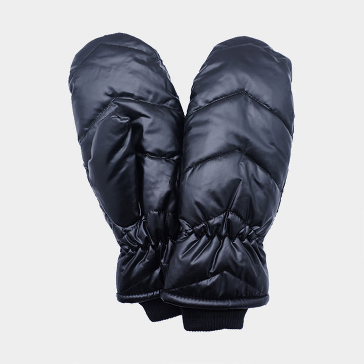 Black Shiny Puffer Mitten Gloves